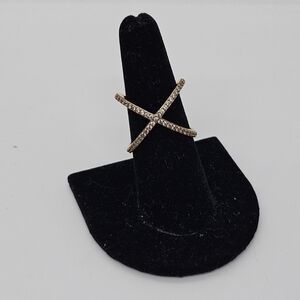 Baublebar gold tone criss cross X rhinestone ring size 7.5